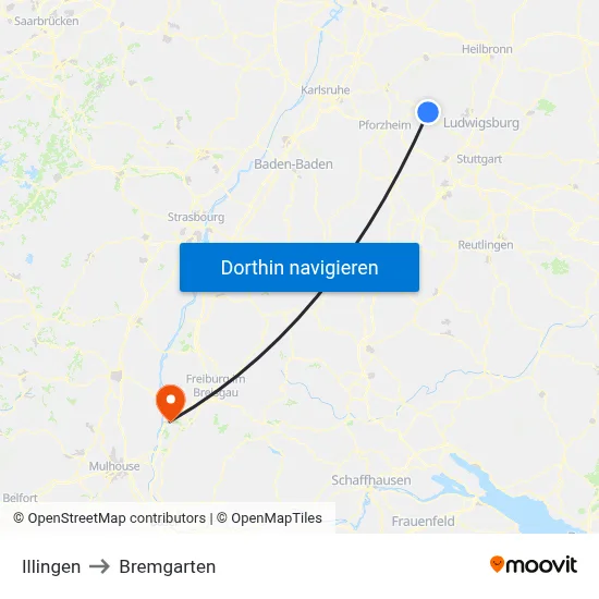 Illingen to Bremgarten map