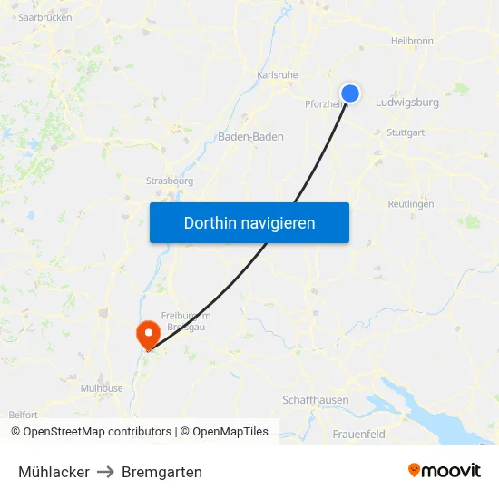 Mühlacker to Bremgarten map