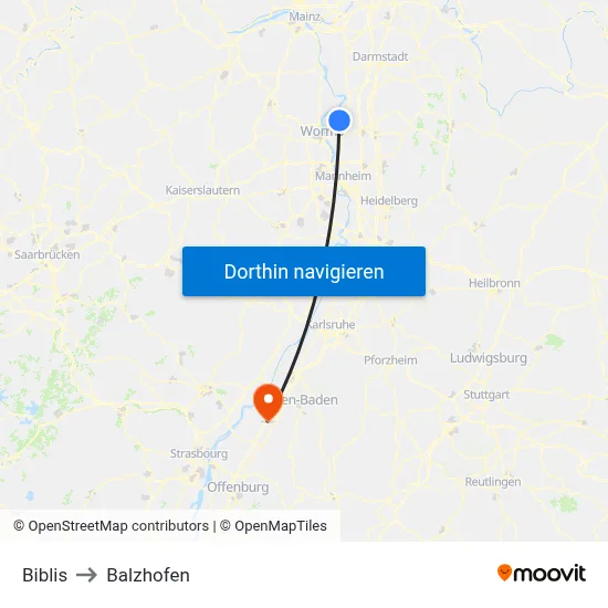Biblis to Balzhofen map