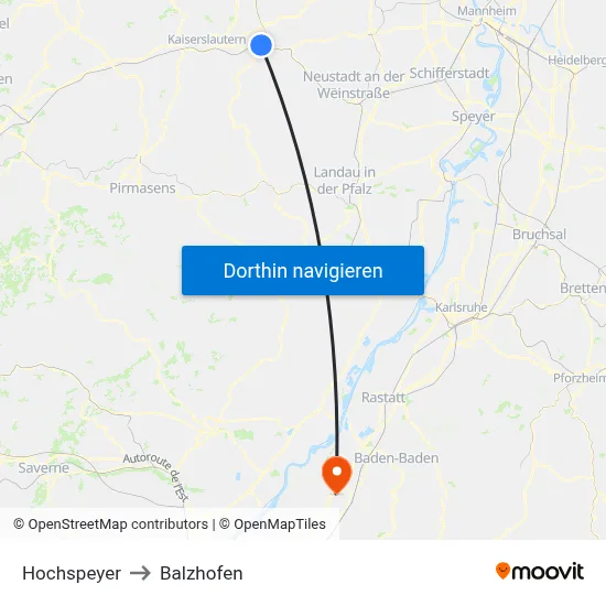 Hochspeyer to Balzhofen map