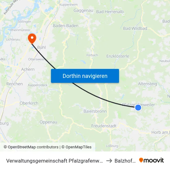 Verwaltungsgemeinschaft Pfalzgrafenweiler to Balzhofen map