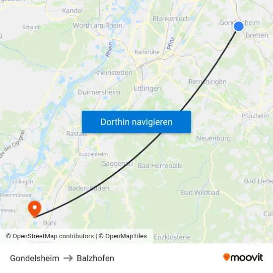 Gondelsheim to Balzhofen map