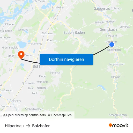 Hilpertsau to Balzhofen map