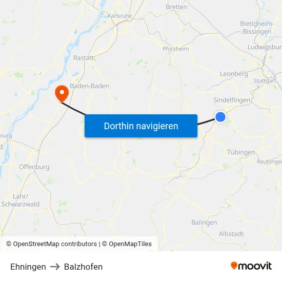 Ehningen to Balzhofen map