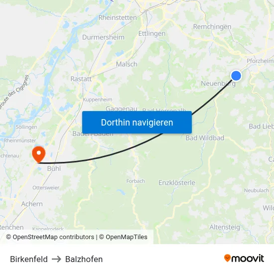 Birkenfeld to Balzhofen map