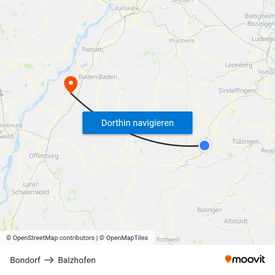 Bondorf to Balzhofen map