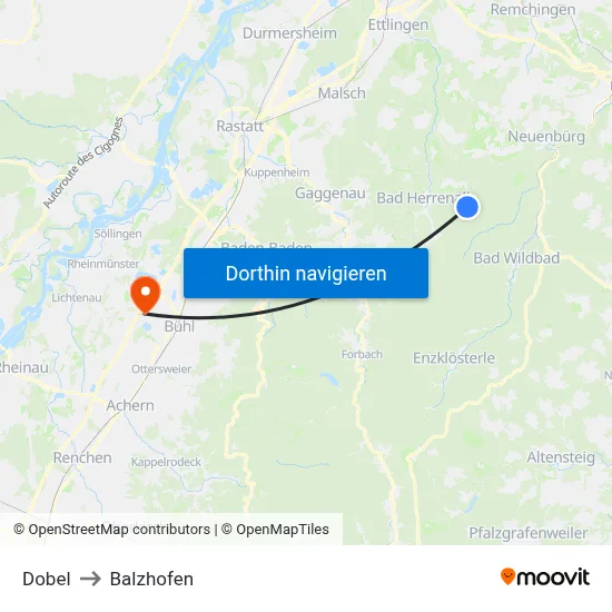 Dobel to Balzhofen map