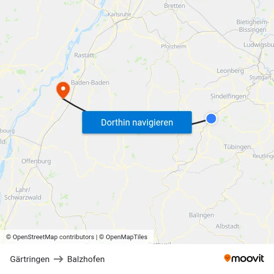 Gärtringen to Balzhofen map