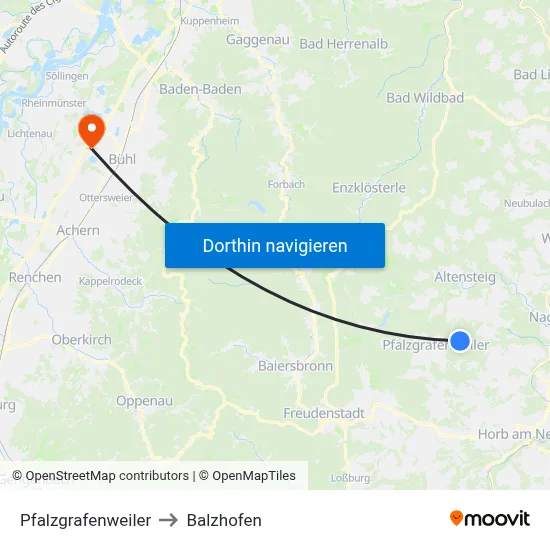 Pfalzgrafenweiler to Balzhofen map