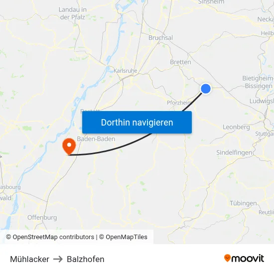 Mühlacker to Balzhofen map