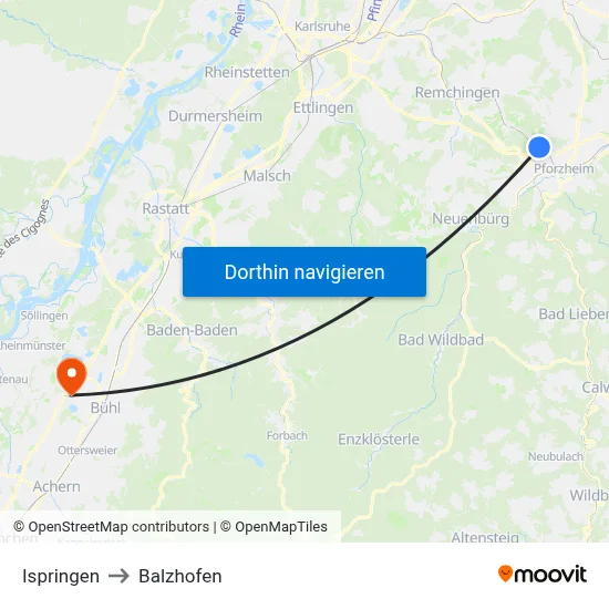 Ispringen to Balzhofen map