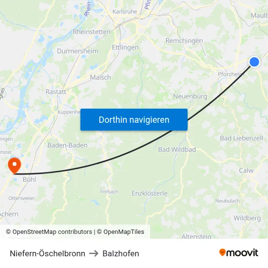 Niefern-Öschelbronn to Balzhofen map