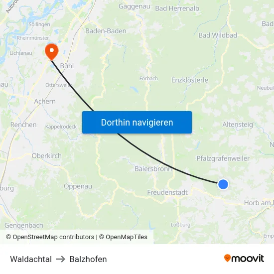Waldachtal to Balzhofen map