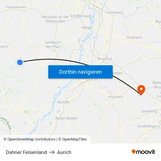 Dahner Felsenland to Aurich map