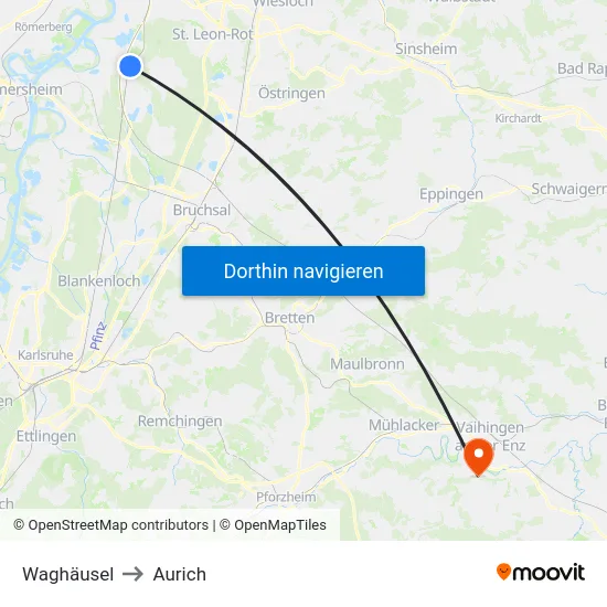 Waghäusel to Aurich map