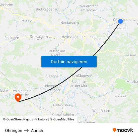 Öhringen to Aurich map