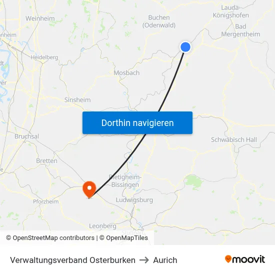 Verwaltungsverband Osterburken to Aurich map