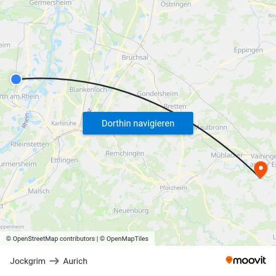 Jockgrim to Aurich map