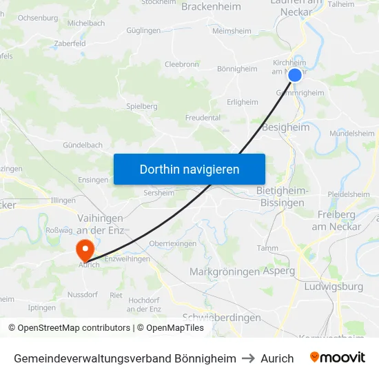 Gemeindeverwaltungsverband Bönnigheim to Aurich map