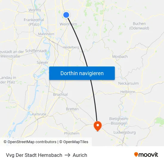 Vvg Der Stadt Hemsbach to Aurich map
