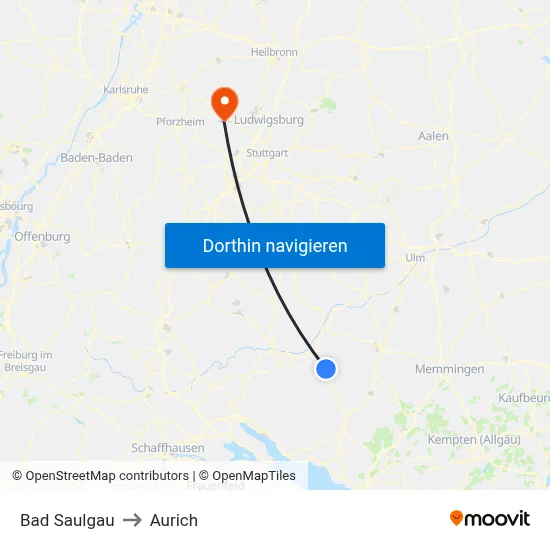 Bad Saulgau to Aurich map