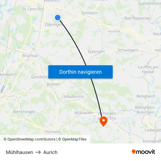 Mühlhausen to Aurich map