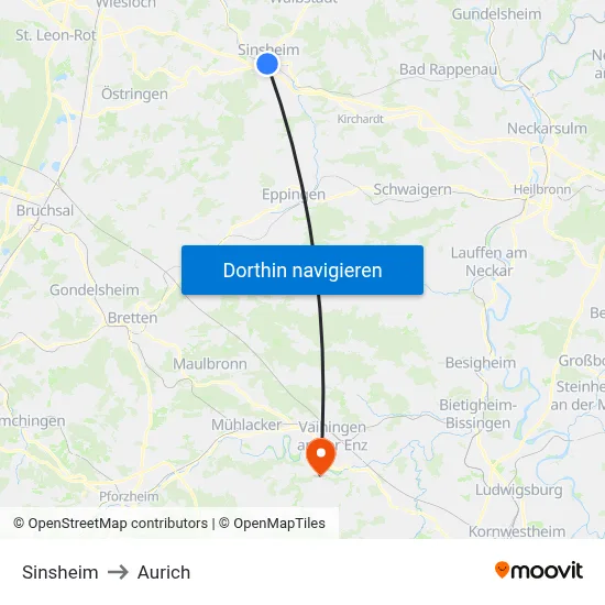 Sinsheim to Aurich map