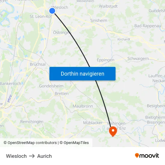 Wiesloch to Aurich map