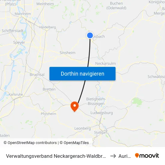 Verwaltungsverband Neckargerach-Waldbrunn to Aurich map