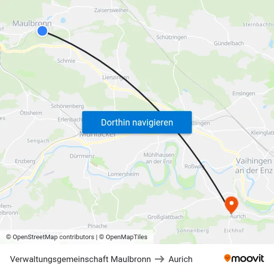 Verwaltungsgemeinschaft Maulbronn to Aurich map