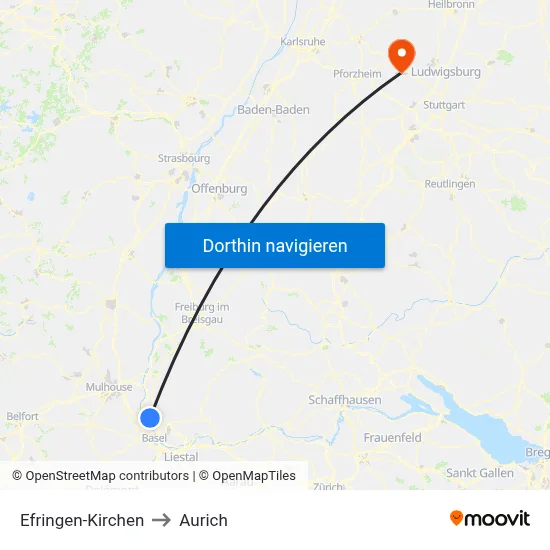 Efringen-Kirchen to Aurich map