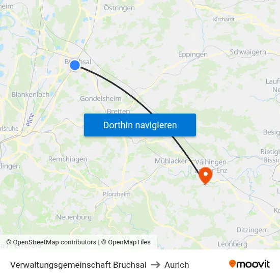 Verwaltungsgemeinschaft Bruchsal to Aurich map