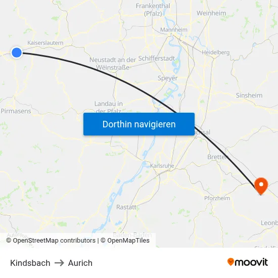 Kindsbach to Aurich map