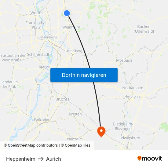 Heppenheim to Aurich map
