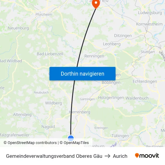 Gemeindeverwaltungsverband Oberes Gäu to Aurich map