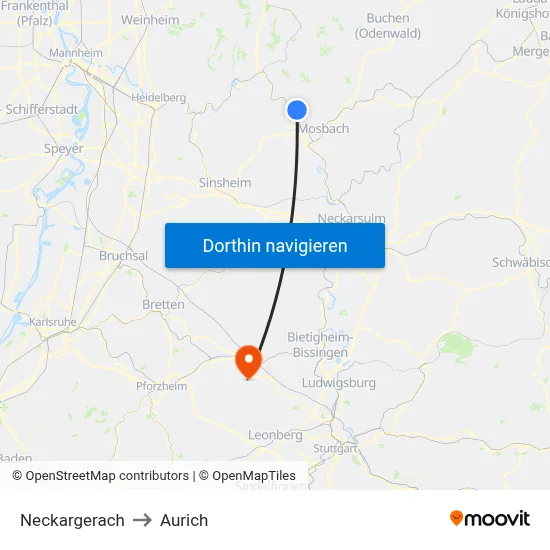 Neckargerach to Aurich map