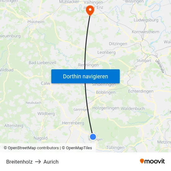 Breitenholz to Aurich map