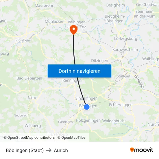 Böblingen (Stadt) to Aurich map