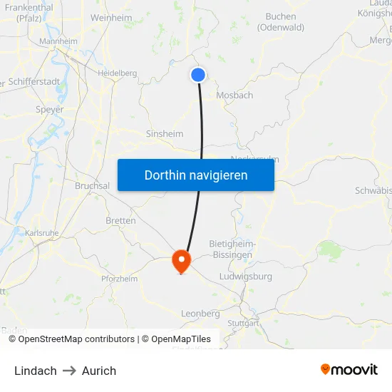 Lindach to Aurich map