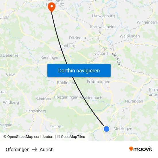 Oferdingen to Aurich map