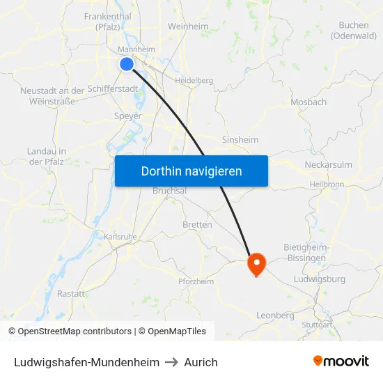 Ludwigshafen-Mundenheim to Aurich map