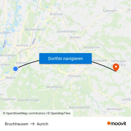 Bruchhausen to Aurich map