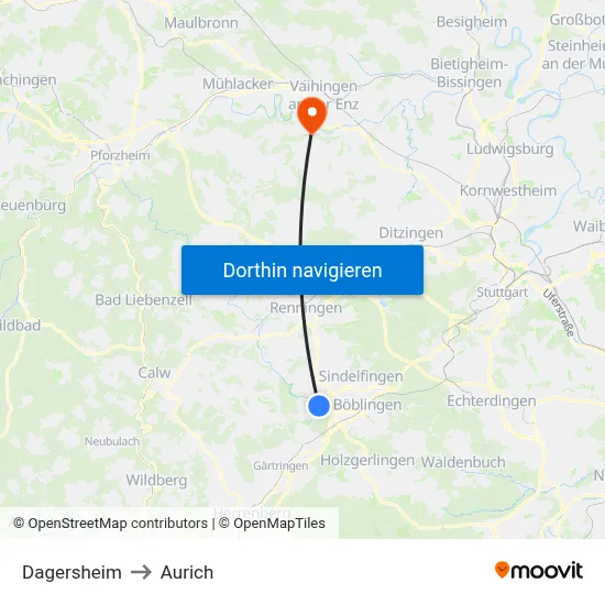 Dagersheim to Aurich map