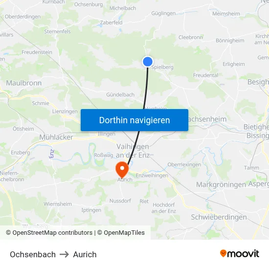 Ochsenbach to Aurich map