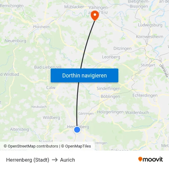 Herrenberg (Stadt) to Aurich map
