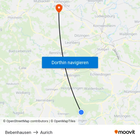 Bebenhausen to Aurich map