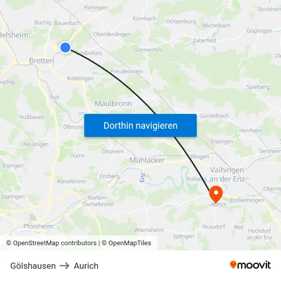 Gölshausen to Aurich map