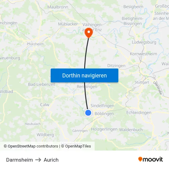 Darmsheim to Aurich map