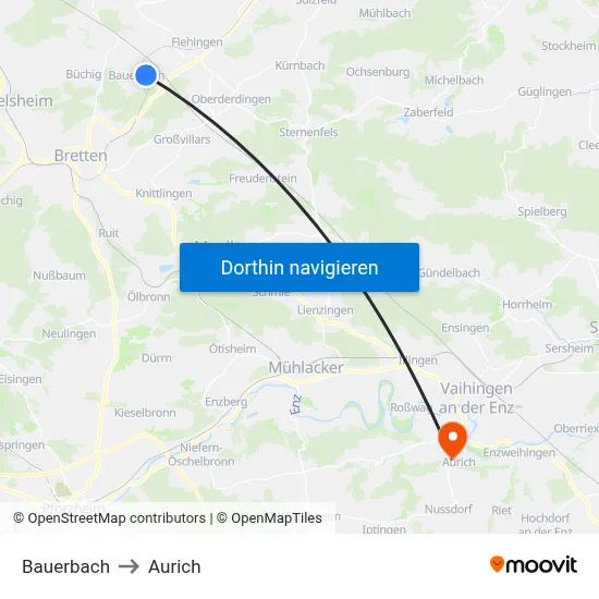 Bauerbach to Aurich map