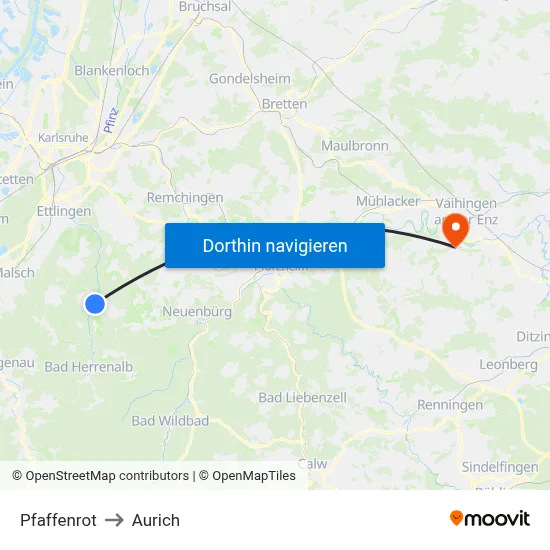 Pfaffenrot to Aurich map
